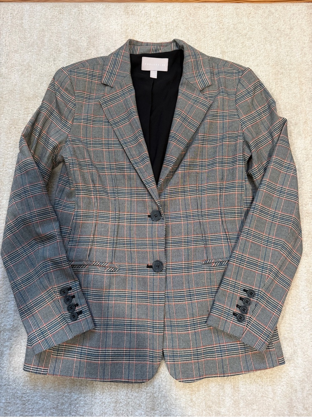 Chelsea28 Gray Plaid Blazer with Pink Windowpane